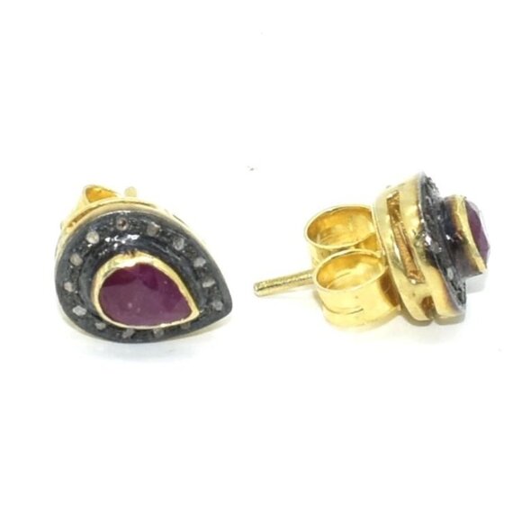 Gold plated Sil Diamond (0.20) Ruby (1.5ct) Earring - Picture 3 of 3
